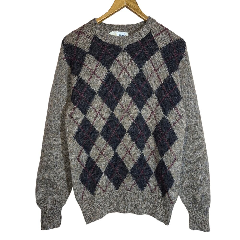 Vintage Pringle of Scotland Men's Pure Wool Shetland Argyle Sweater Scotland Med